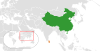 نقشهٔ موقعیت چین و سری‌لانکا.