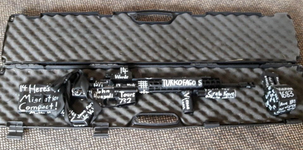 Gun used in the shootings, marked up with text referencing extreme right-wing ideologies and previous terrorist attacks
