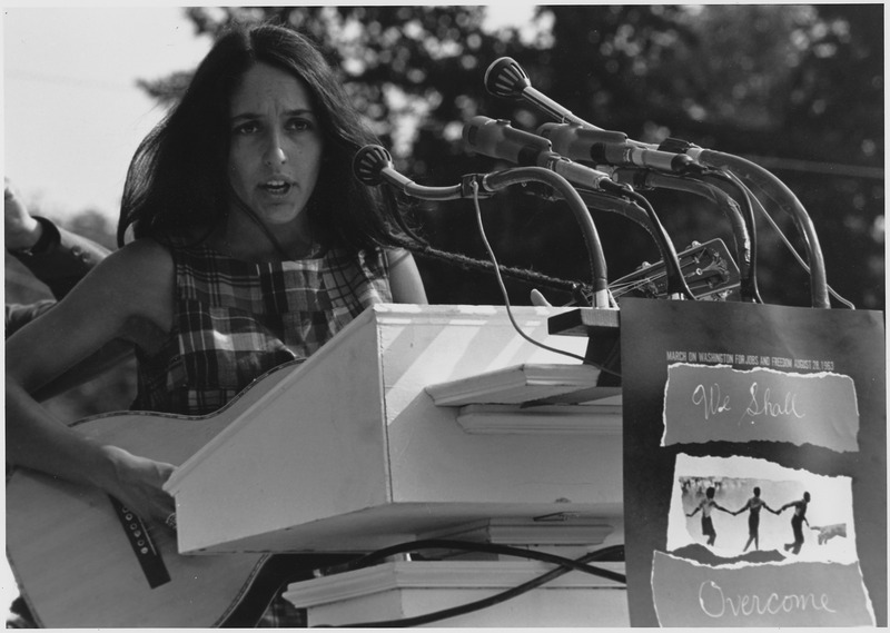 File:Civil Rights March on Washington, D.C. (Entertainment, Vocalist Joan Baez. A sign hanging near the microphones reads... - NARA - 542017.tif