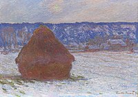 Grainstack in Overcast Weather, Snow Effect Claude Monet - Stack of Wheat (Snow Effect, Overcast Day) - 1933.1155 - Art Institute of Chicago.jpg