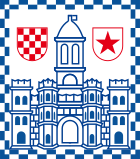 The Yugoslav-era Coat of arms of Split. Introduced in 1967, it was based on the Medieval rectangular arms, dating at least from the 14th century (and likely much earlier).