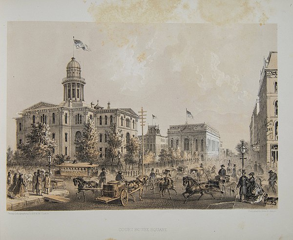 City Hall in Court House square ('Old Chicago Courthouse') in 1866, destroyed in the Great Chicago Fire of 1871