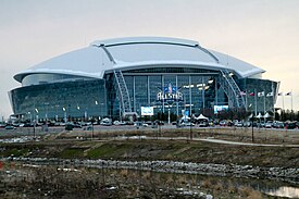 Cowboys Stadium exterior, 2010 NBA All-Star Game.jpg