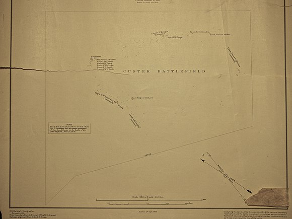 1:5260 of Custer battlefield – surveyed 1891, detailing U.S. soldiers' body locations