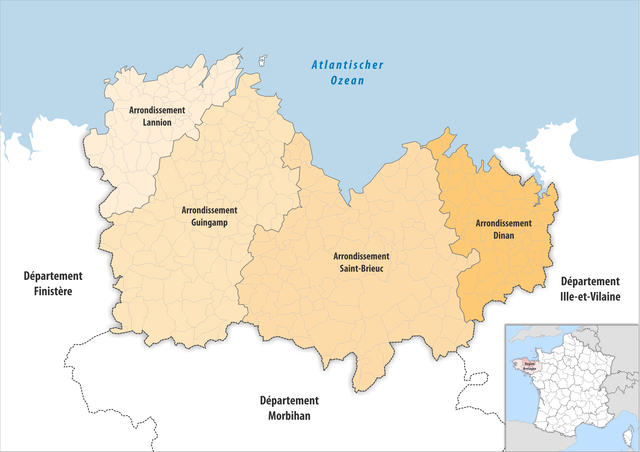 Gemeinden und Arrondissemente im Département Côtes-d’Armor