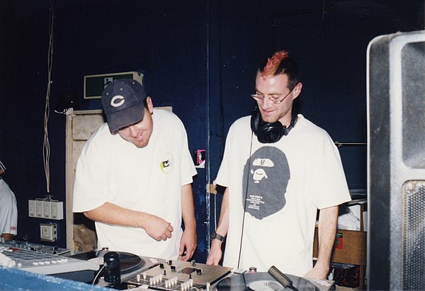 DJ Shadow (left) with Mo' Wax label head James Lavelle in 1997