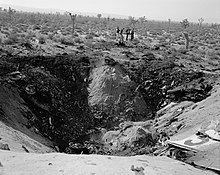 Impact crater from Thompson's crashed Starfighter December 1962 aircraft impact crater near Edwards AFB.jpg