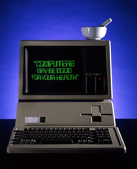 An advertisement for access to health information through the Apple III