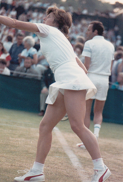 Dianne Fromholtz Balestrat in Wimbledon Mixed Doubles with Tom Okker in the background, 1985