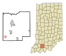 Dubois County Indiana Eingemeindete und nicht eingetragene Gebiete Holland Highlighted.svg