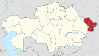 मानचित्र जिसमें पूर्व क़ज़ाख़स्तान प्रांत Шығыс Қазақстан облысы शिग़िस क़ज़ाख़स्तान ओब्लिसी हाइलाइटेड है