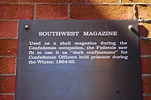Sign of the southwest magazine in which prisoners were kept in "dark confinement" Fort Pulaski, Georgia, USA Southwest Magazine Sign.JPG