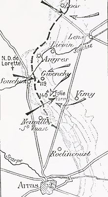 Карта французького наступу при Артуа у вересні 1915 року