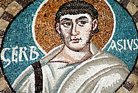 Gervasius. Detail of the mosaic in the Basilica of San Vitale. Ravena, Italy.jpg