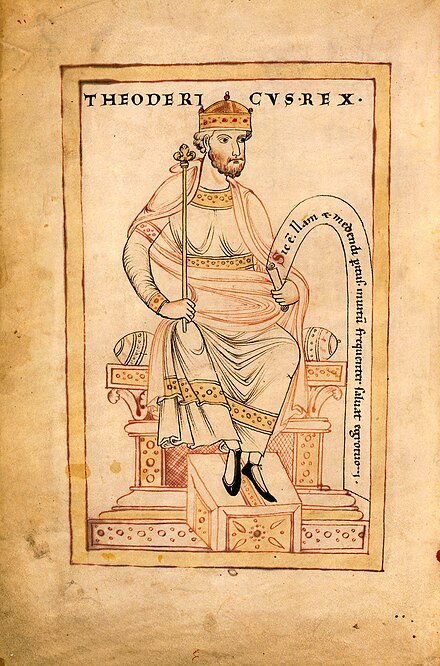 12th-century depiction of Theodoric the Great, King of the Ostrogoths.
