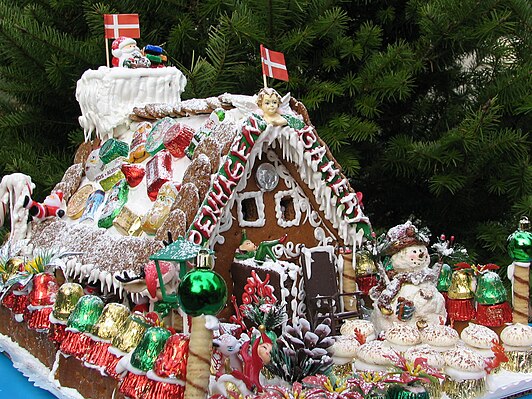 Gingerbread house with snowman