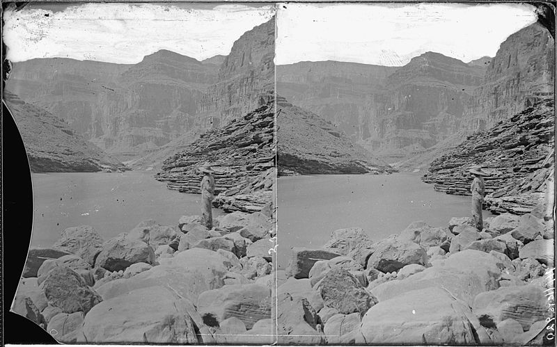 File:Grand Canyon. Near Little Colorado, 1872. Photo of A.H. Thompson, with wide brimmed hat and what appears to be holes... - NARA - 518016.jpg