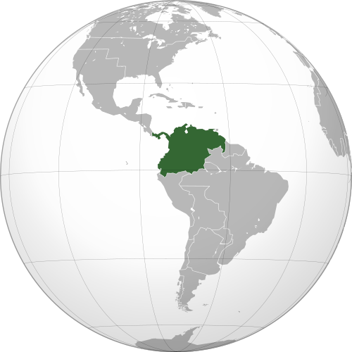 Gran Colombia; Claimed Land is shown in Light Green