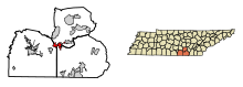 Grundy County Tennessee Incorporated and Unincorporated areas Monteagle Highlighted 4749740.svg