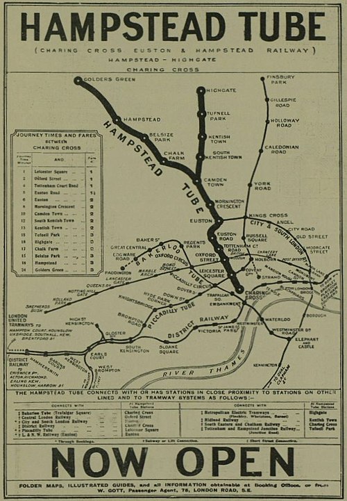 Newspaper advertisement for the opening of the Hampstead Tube