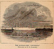 The Powder-Ship Louisiana at Federal Point; Harper's Weekly, 1865 Harper's weekly (1865) (14764084792) The Powder-Ship 'Louisiana', Federal Point - Centerfold RHS (cropped).jpg