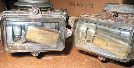 Holley "Visi-Flo" model #1904 carburetors from the 1950s, factory equipped with transparent glass bowls.