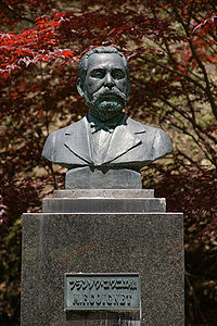 The bronze statues of Jean Francisque Coignet on Ikuno Ginzan Silver Mine in Japan.