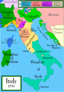 Mapa Itálie v roce 1796.