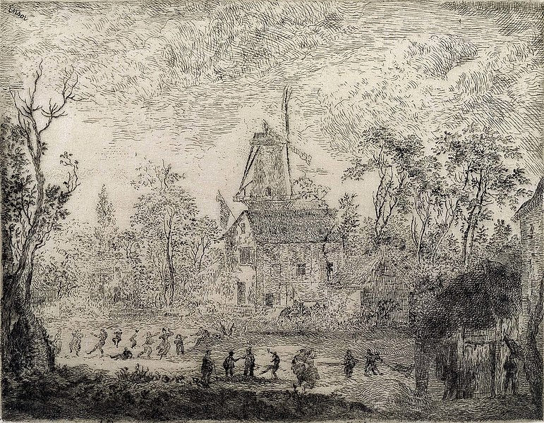 File:James Ensor, Country Fair Near a Windmill (1889) etching, 13.8 x 17.8 cm., Museum of Fine Arts, Ghent.jpg