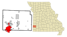 Jasper County Missouri Incorporated and Unincorporated areas Joplin Highlighted.svg