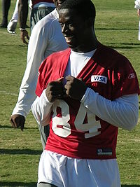 Morgan at 49ers training camp in August 2010. Josh Morgan at 49ers training camp 2010-08-09 1.JPG
