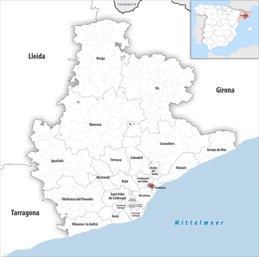 Die Lage des Gerichtsbezirk Santa Coloma de Gramenet in der Provinz Barcelona