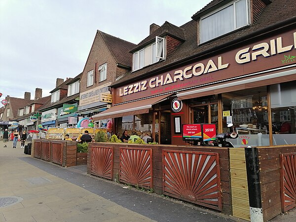 Shops and the tube station on Kingsbury Road