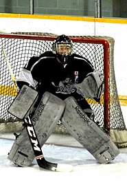 Knights goalie during 2014 season. Knights of Meaford goalie black 2014.jpg