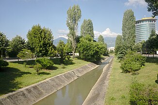 The river in the city center of Tirana