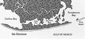 Cartografia da Ilha Dernier em 1853 (antes da fragmentação devido ao furacão de 1856)