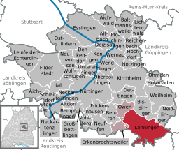 Läget för Lenningen i Landkreis Esslingen