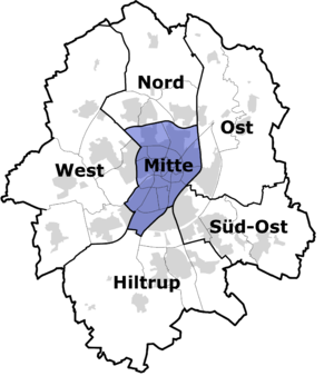 Lage des Bezirks Mitte in Münster