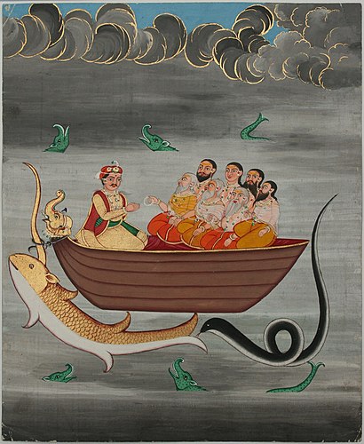 A late 18th century painting of Saptarishi and Manu from Jaipur, Rajasthan.