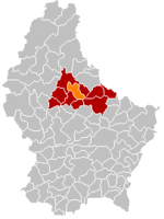 Комуна Ерпельданж (помаранчевий), кантон Дікірх (темно-червоний) та округ Дікірх (темно-сірий) на карті Люксембургу
