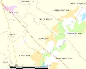 Poziția localității Alaincourt. Aisne