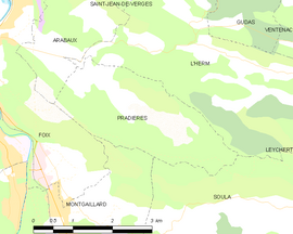 Mapa obce Pradières