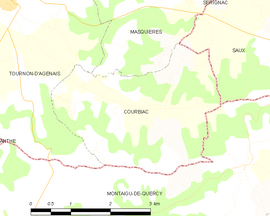 Mapa obce Courbiac