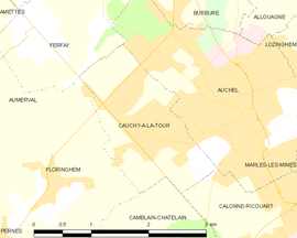 Mapa obce Cauchy-à-la-Tour