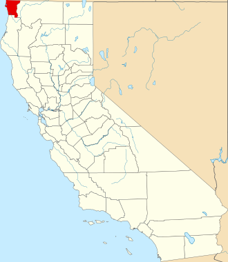 Location of Del Norte County in California Map of California highlighting Del Norte County.svg
