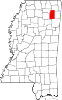 Map of Mississippi highlighting Lee County Map of Mississippi highlighting Lee County.svg
