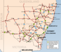 Új-Dél-Wales nagyobb városai és közúti hálózata