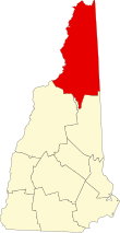 Map of New Hampshire highlighting Coös County