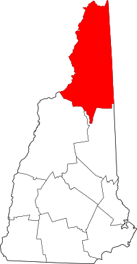 Округ Коос на мапі штату Нью-Гемпшир highlighting