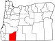 Map of Oregon highlighting Jackson County